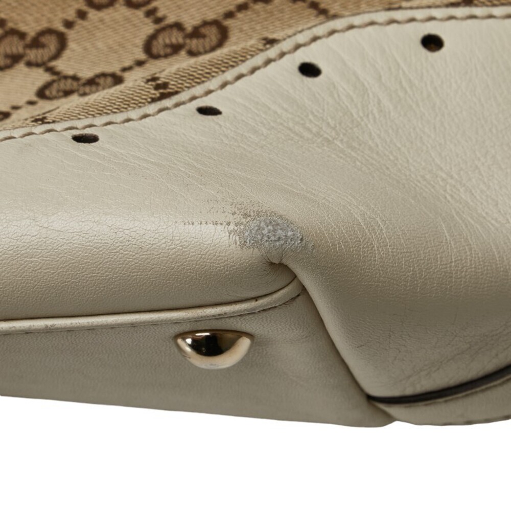Gucci GG Canvas Handbag Tote Bag Beige Tan White Leather - Picture 5 of 7